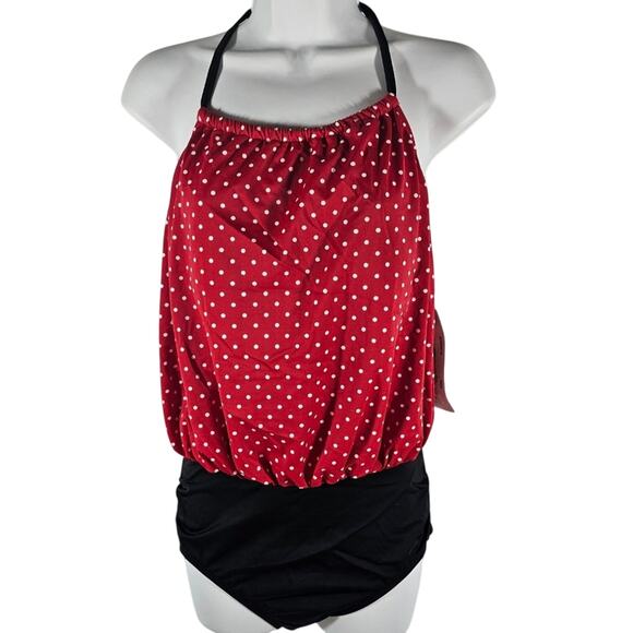 Penbrooke One-PIece Swimsuit Red/Black/White Polka Dots, Minnie NWT Women's S - Picture 1 of 9